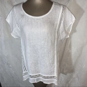 Alessia Pacini LINEN Top Womens M White Short Sleeves Shirt Round Neck Tunic